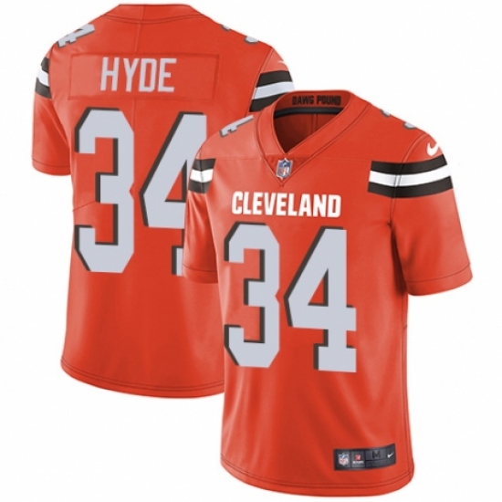 Men's Nike Cleveland Browns #34 Carlos Hyde Orange Alternate Vapor Untouchable Limited Player NFL Jersey - Ujersey