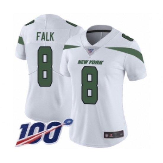 Women's New York Jets #8 Luke Falk White Vapor Untouchable Limited Player 100th Season Football Jersey - Ujersey
