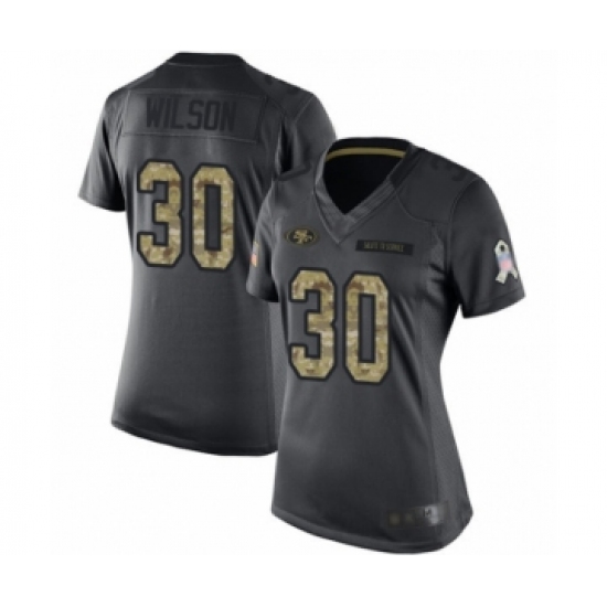 Women's San Francisco 49ers #30 Jeff Wilson Limited Black 2016 Salute to Service Football Jersey - Ujersey