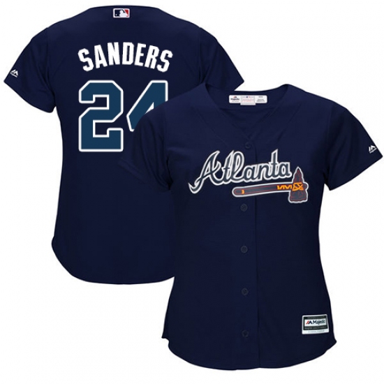 Women's Majestic Atlanta Braves #24 Deion Sanders Authentic Blue Alternate Road Cool Base MLB Jersey