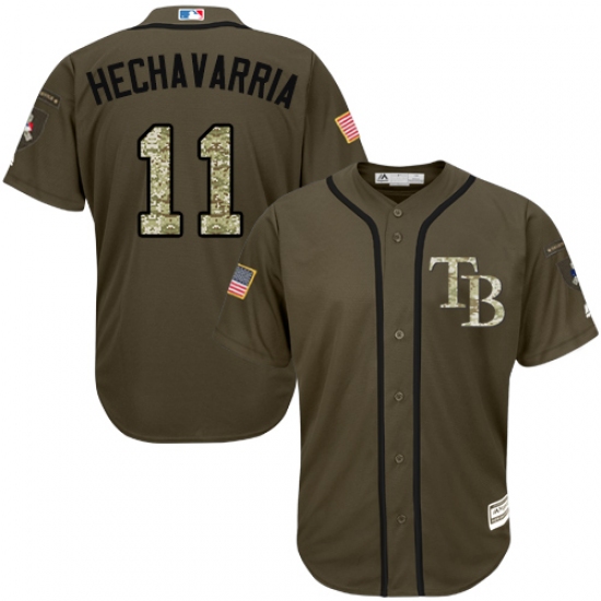 Men's Majestic Tampa Bay Rays #11 Adeiny Hechavarria Authentic Green Salute to Service MLB Jersey - Ujersey