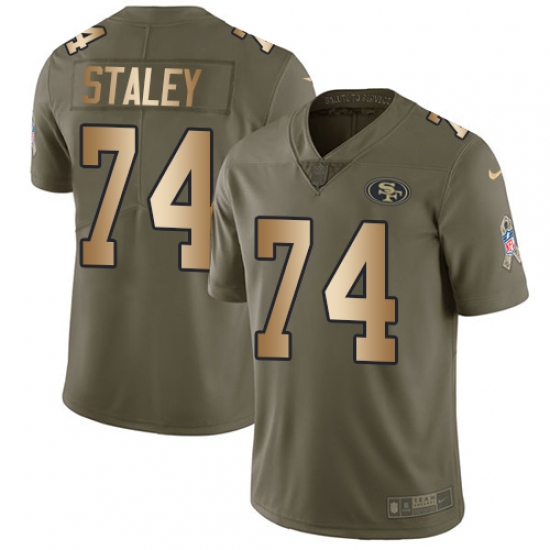 Youth Nike San Francisco 49ers #74 Joe Staley Limited Olive/Gold 2017 Salute to Service NFL Jersey - Ujersey