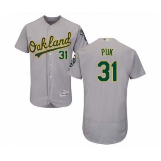 Men's Oakland Athletics #31 A.J. Puk Grey Road Flex Base Authentic Collection Baseball Player Jersey - Ujersey