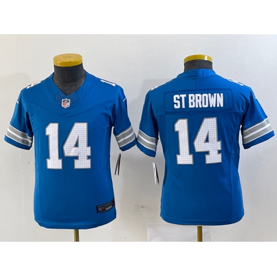 Youth Detroit Lions #14 Amon Ra St Brown Limited Blue 2024 FUSE Vapor Jersey - Ujersey