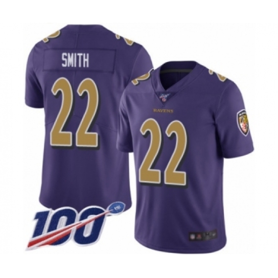 Men's Baltimore Ravens #22 Jimmy Smith Limited Purple Rush Vapor Untouchable 100th Season Football Jersey - Ujersey