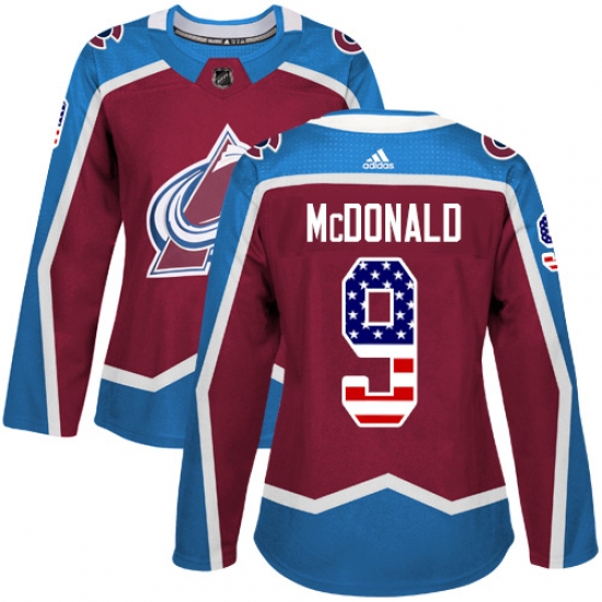 Women's Adidas Colorado Avalanche #9 Lanny McDonald Authentic Burgundy Red USA Flag Fashion NHL Jersey - Ujersey