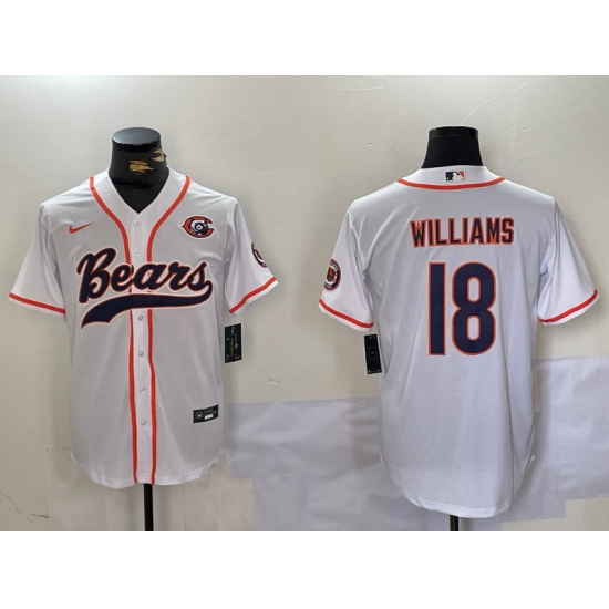 Men's Chicago Bears #18 Caleb Williams White With Cool Base Stitched Baseball Jersey - Ujersey