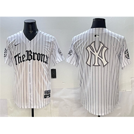 Men's New York Yankees Team Big Logo White Pinstripe 'Gothic Legacy Edition' Vapor Premier Limited Stitched Baseball Jersey - Ujersey