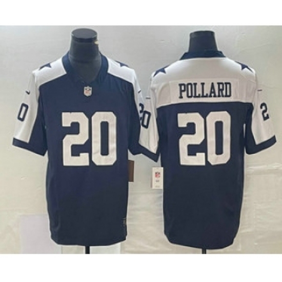 Men's Nike Dallas Cowboys #20 Tony Pollard Navy Blue Thanksgiving 2023 FUSE Vapor Limited Stitched Jersey