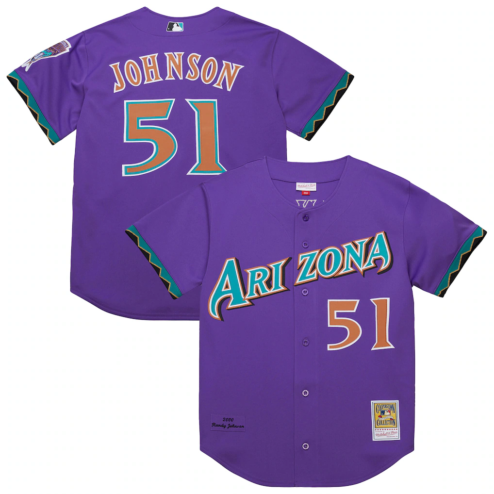 Men's Arizona Diamondbacks Randy Johnson Mitchell & Ness Purple 2000 Throwback Authentic Jersey - Vujersey Los Angeles Rams