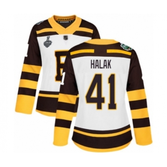 Women's Boston Bruins #41 Jaroslav Halak Authentic White Winter Classic 2019 Stanley Cup Final Bound Hockey Jersey - Ujersey