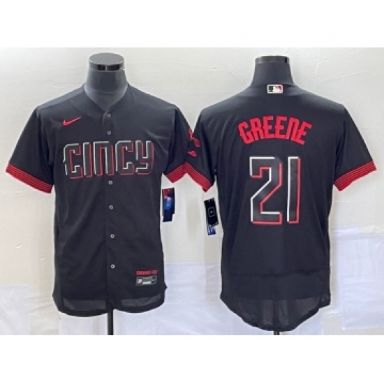 Men's Cincinnati Reds #21 Hunter Greene Black 2023 City Connect Flex Base Stitched Jersey 1 - Ujersey