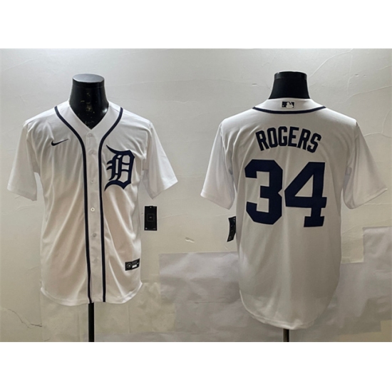 Men's Detroit Tigers #34 Jake Rogers White Cool Base Stitched Baseball Jersey - Ujersey