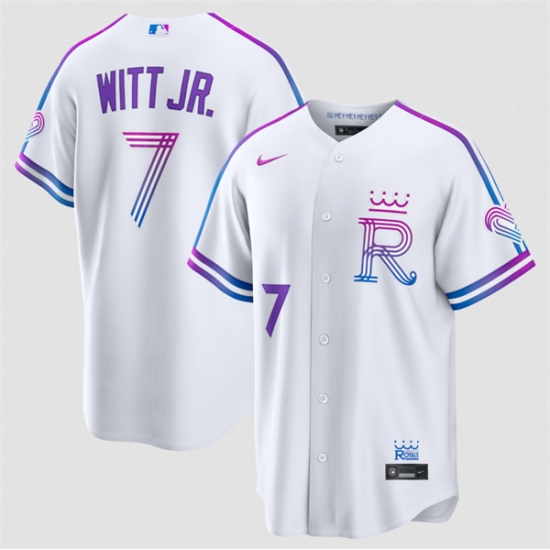 Men's Kansas City Royals #7 Bobby Witt Jr. White 2026 City Connect Stadium Stitched Baseball Jersey - Ujersey