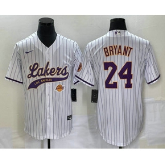 Men's Los Angeles Lakers #24 Kobe Bryant White Pinstripe Cool Base Stitched Baseball Jersey - Ujersey