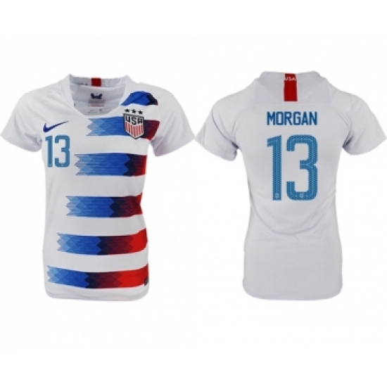 Women's USA #13 Morgan Home Soccer Country Jersey