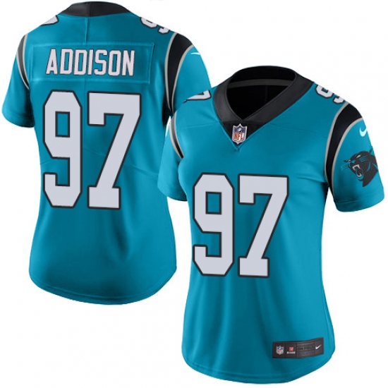 Women's Nike Carolina Panthers #97 Mario Addison Limited Blue Rush Vapor Untouchable NFL Jersey - Ujersey
