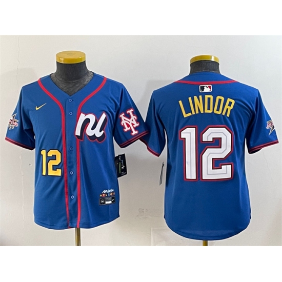 Youth National League #12 Francisco Lindor Blue 2025 All-Star Edition Limited Stitched Baseball Jersey