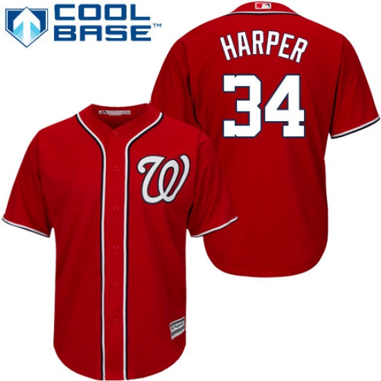 Men's Majestic Washington Nationals #34 Bryce Harper Replica Red Alternate 1 Cool Base MLB Jersey