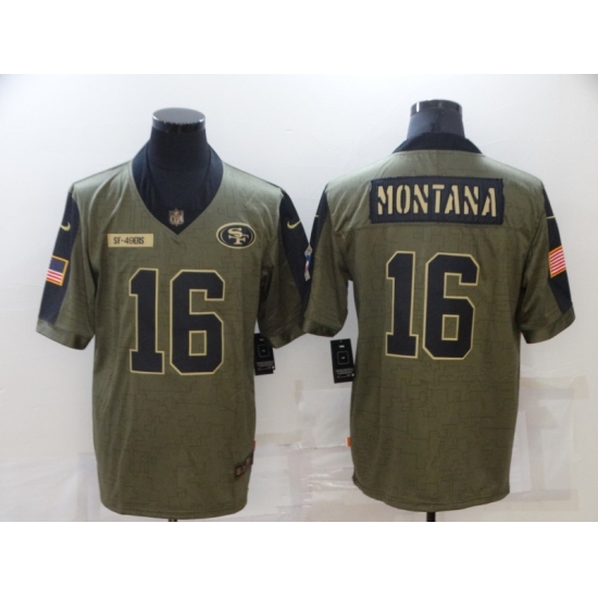 Men's San Francisco 49ers #16 Joe Montana Nike Olive 2021 Salute To Service Limited Player Jersey - Ujersey