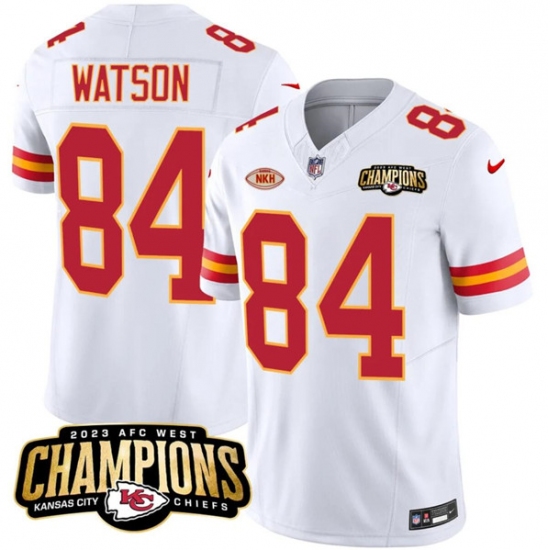 Men’s Kansas City Chiefs #84 Justin Watson White 2023 F.U.S.E. AFC West Champions With NKH Vapor Untouchable Limited Football Stitched Jersey - Ujersey