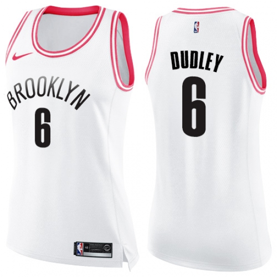Women's Nike Brooklyn Nets #6 Jared Dudley Swingman White Pink Fashion NBA Jersey - Ujersey