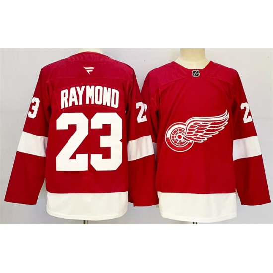 Men's Detroit Red Wings #23 Lucas Raymond Red 2024-25 Home Stitched Jersey - Ujersey