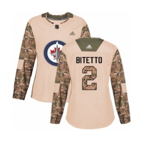 Women's Winnipeg Jets #2 Anthony Bitetto Authentic Camo Veterans Day Practice Hockey Jersey - Ujersey