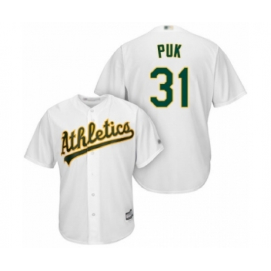 Youth Oakland Athletics #31 A.J. Puk Authentic White Home Cool Base Baseball Player Jersey - Ujersey