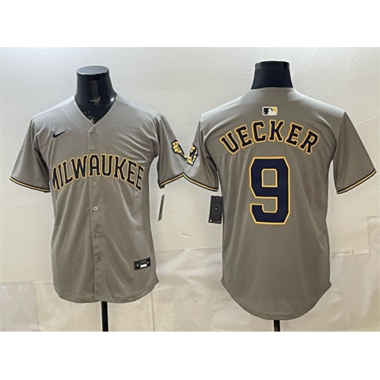 Men's Milwaukee Brewers #9 Bob Uecker Grey Home Limited Stitched Jersey - Ujersey