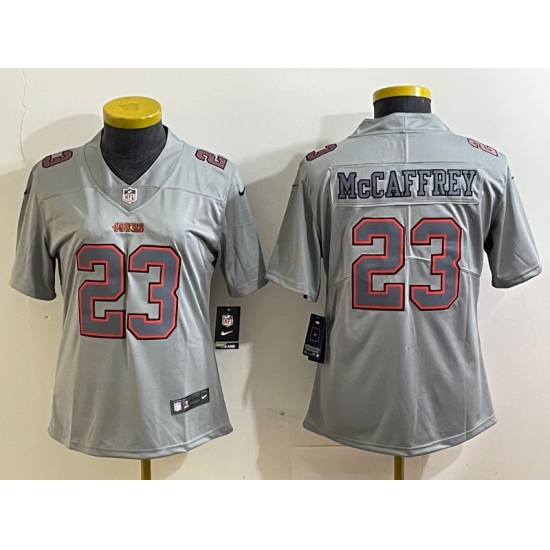 Women's San Francisco 49ers #23 Christian McCaffrey Grey Atmosphere Fashion Stitched Game Jersey - Ujersey