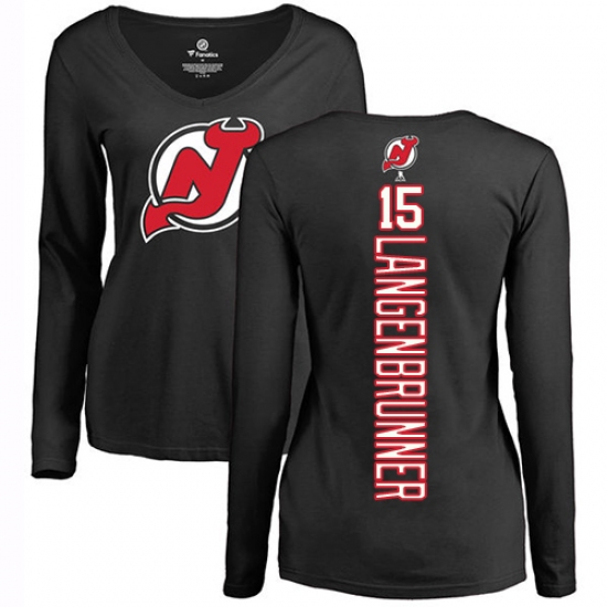 NHL Women's Adidas New Jersey Devils #15 Jamie Langenbrunner Black Backer Long Sleeve T-Shirt - ujerseystore