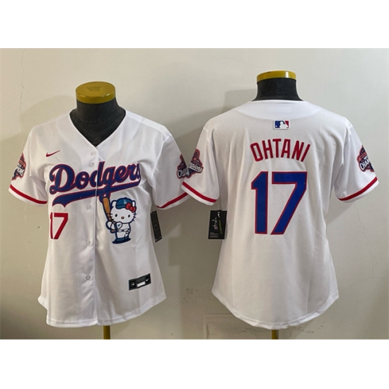Women's Los Angeles Dodgers #17 Shohei Ohtani White Hello Kitty Night 2025 World Series Champions Stitched Baseball Jersey(Run Small) - Ujersey