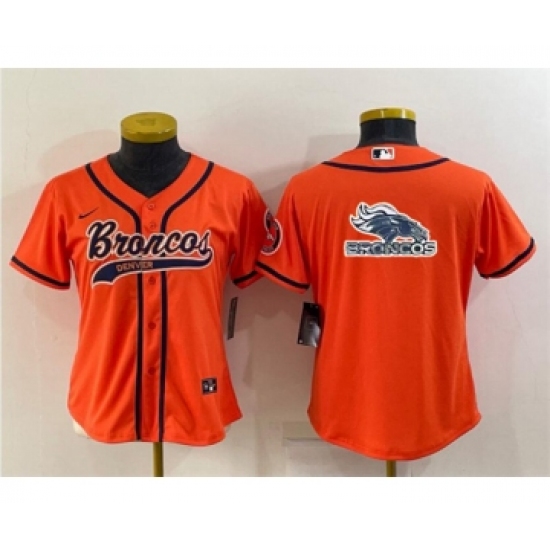 Youth Denver Broncos Orange Team Big Logo With Patch Cool Base Stitched Baseball Jersey - Ujersey