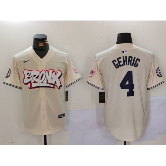 Men's New York Yankees #4 Lou Gehrig Cream Limited Stitched Baseball Jersey - Ujersey