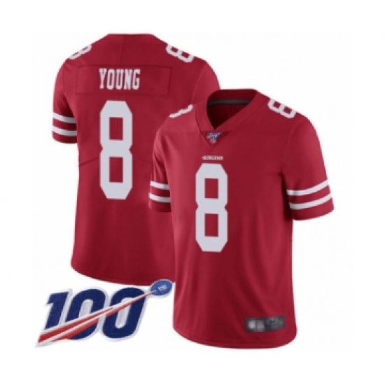 Men's San Francisco 49ers #8 Steve Young Red Team Color Vapor Untouchable Limited Player 100th Season Football Jersey - Ujersey