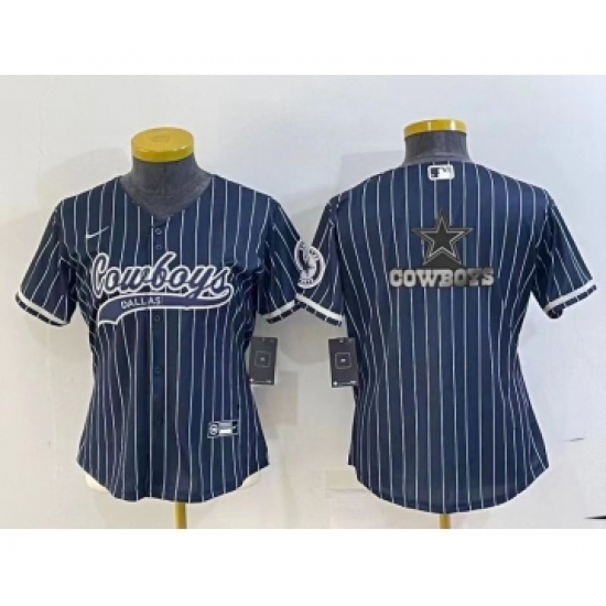 Women's Dallas Cowboys Navy Team Big Logo With Patch Cool Base Stitched Baseball Jersey - Ujersey