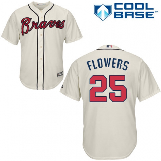 Youth Majestic Atlanta Braves #25 Tyler Flowers Authentic Cream Alternate 2 Cool Base MLB Jersey - Ujersey