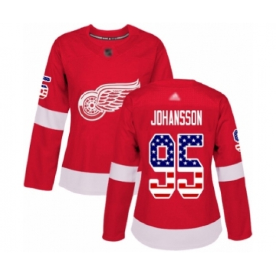 Women's Detroit Red Wings #95 Albert Johansson Authentic Red USA Flag Fashion Hockey Jersey - Ujersey