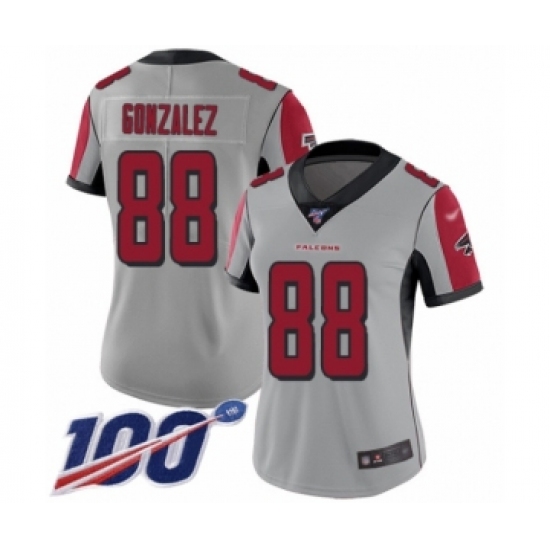 Women's Atlanta Falcons #88 Tony Gonzalez Limited Silver Inverted Legend 100th Season Football Jersey - Ujersey