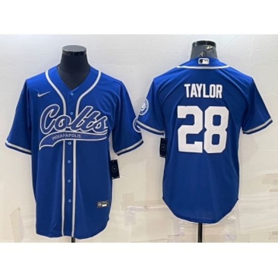 Men's Indianapolis Colts #28 Jonathan Taylor Blue With Patch Cool Base Stitched Baseball Jersey - Ujersey