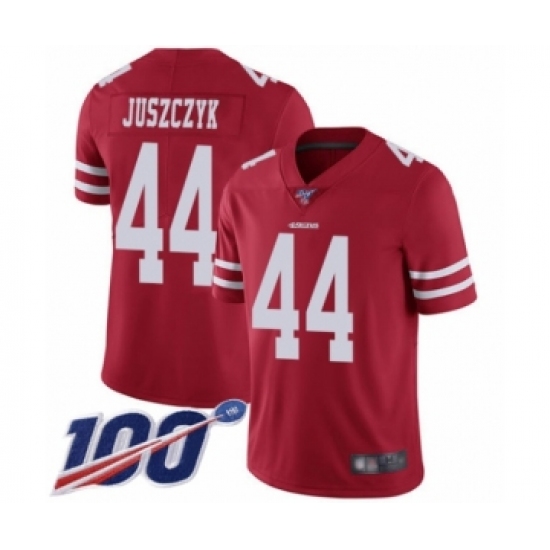 Men's San Francisco 49ers #44 Kyle Juszczyk Red Team Color Vapor Untouchable Limited Player 100th Season Football Jersey - Ujersey