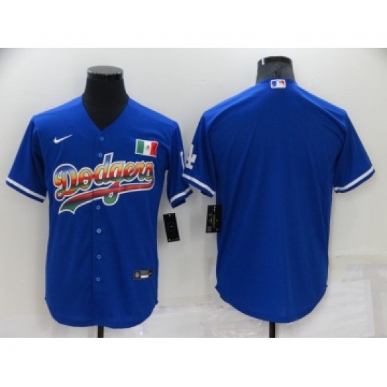 Men's Los Angeles Dodgers Blank Rainbow Blue Mexico Cool Base Nike Jersey - Ujersey