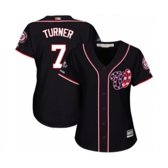 Women's Washington Nationals #7 Trea Turner Authentic Navy Blue Alternate 2 Cool Base 2019 World Series Champions Baseball Jersey - Ujersey
