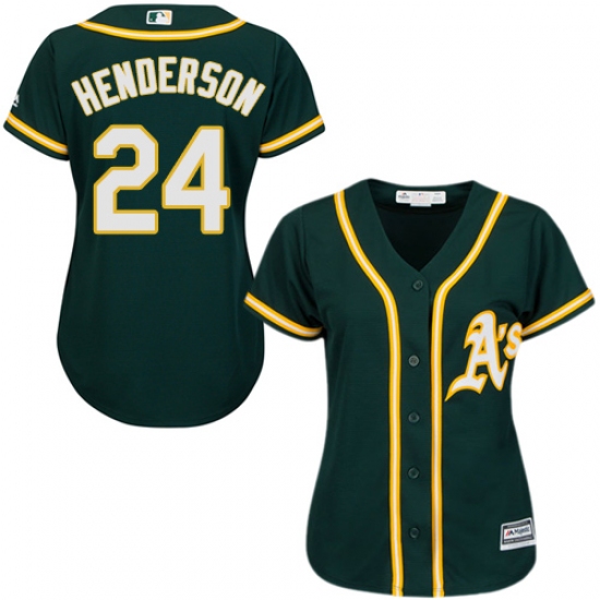 Women's Majestic Oakland Athletics #24 Rickey Henderson Replica Green Alternate 1 Cool Base MLB Jersey - Ujersey