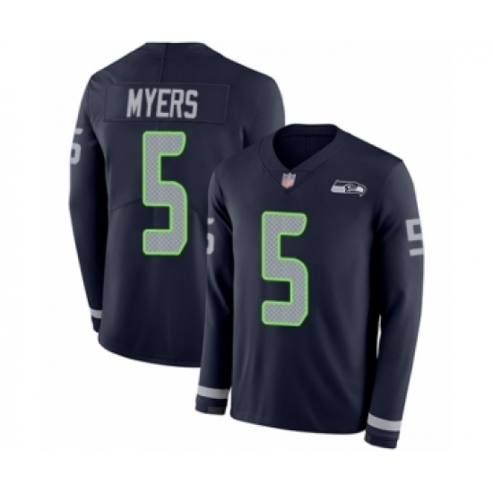 Youth Seattle Seahawks #5 Jason Myers Limited Navy Blue Therma Long Sleeve Football Jersey - Ujersey