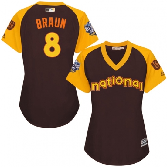 Women's Majestic Milwaukee Brewers #8 Ryan Braun Authentic Brown 2016 All-Star National League BP Cool Base MLB Jersey - Ujersey