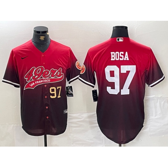 Men's San Francisco 49ers #97 Nick Bosa Red Black With Cool Base Baseball Stitched Jerseys - Ujersey
