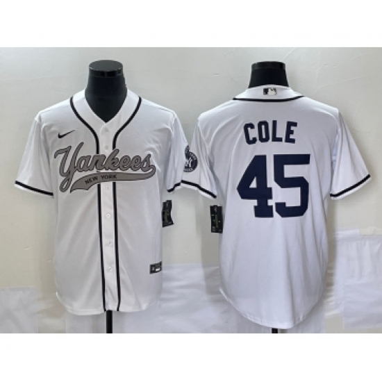 Men's New York Yankees #45 Gerrit Cole White Cool Base Stitched Baseball Jersey - Ujersey