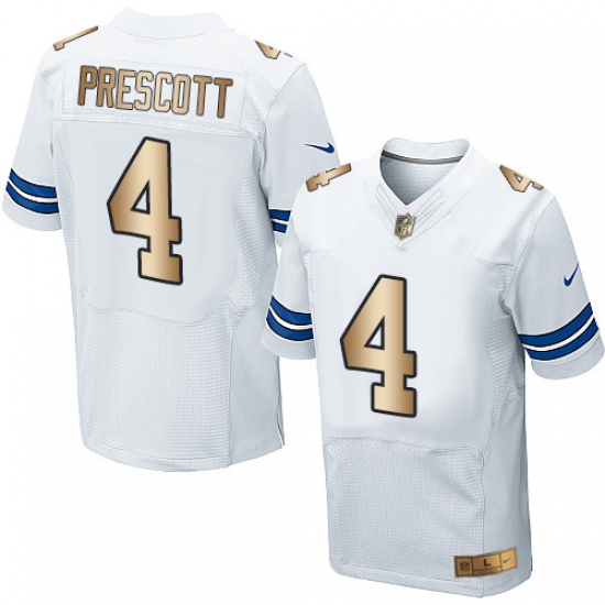 Men's Nike Dallas Cowboys #4 Dak Prescott Elite White/Gold NFL Jersey - Ujersey